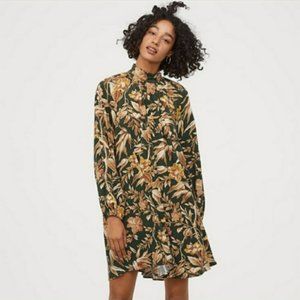 H&M | Floral Mock Neck Long Sleeve Swing Dress